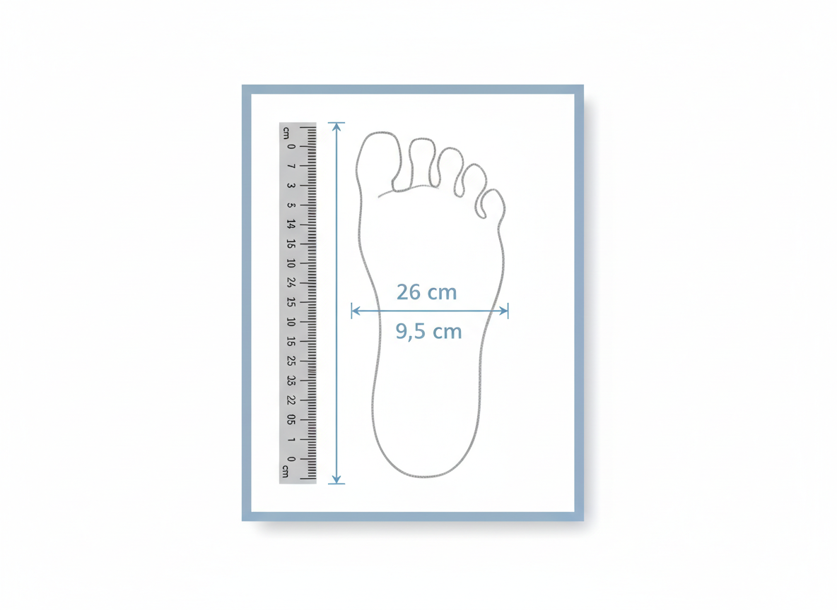 Annotated foot measurement diagram with length and width