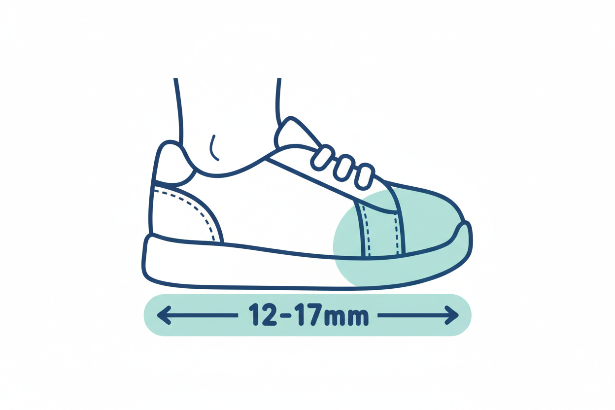Diagram showing growing room gap in a child's shoe