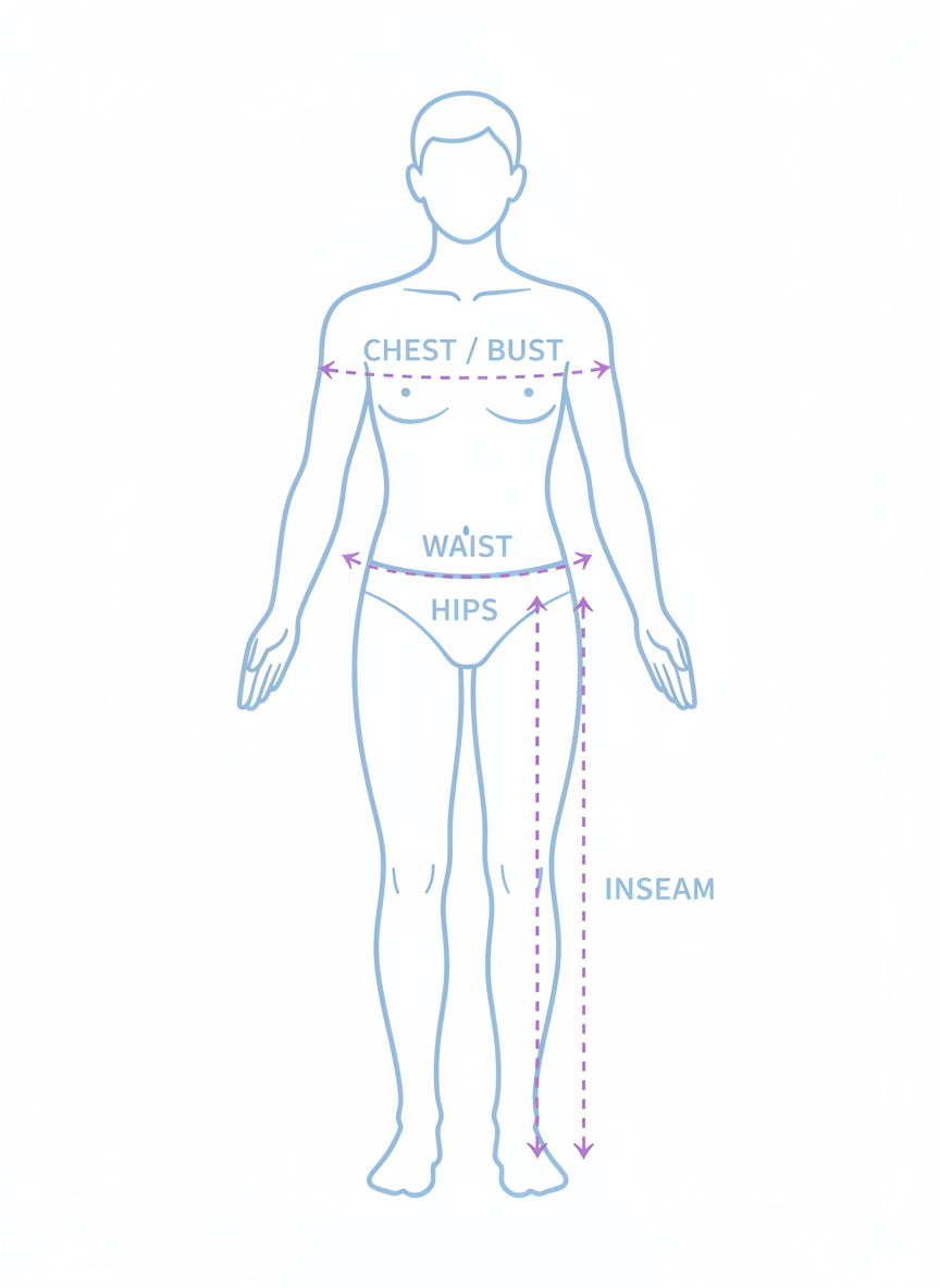 Body measurement guide for clothing