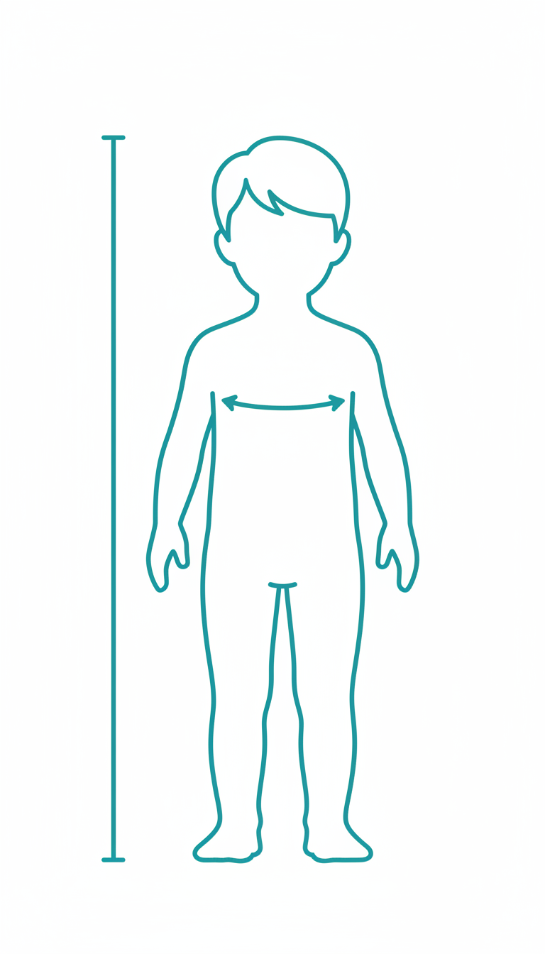 Child's body measurement diagram showing height, chest and waist points