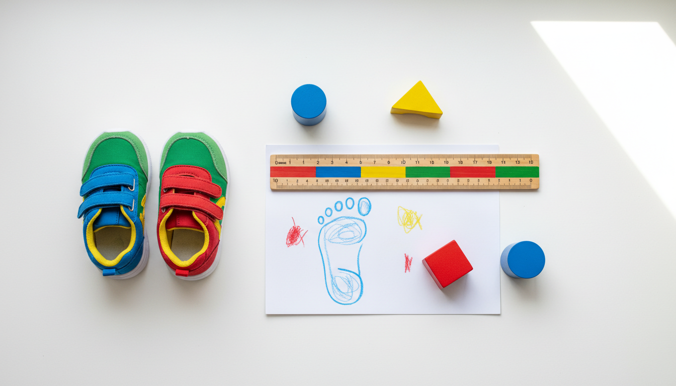 Children's shoes with measuring tools