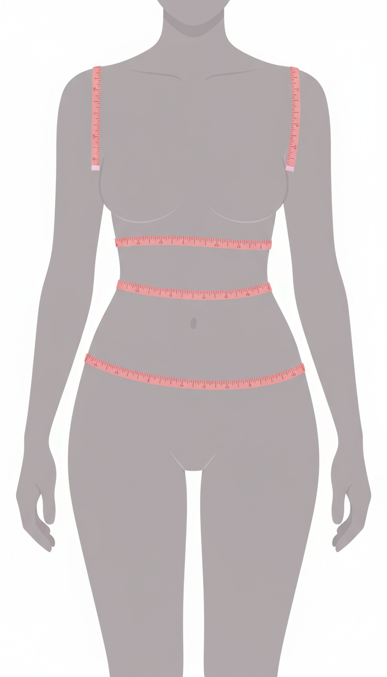 Women's body measurement diagram showing bust, waist and hip measurement points