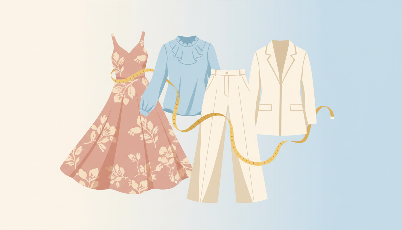 Women's clothing items with measuring tape